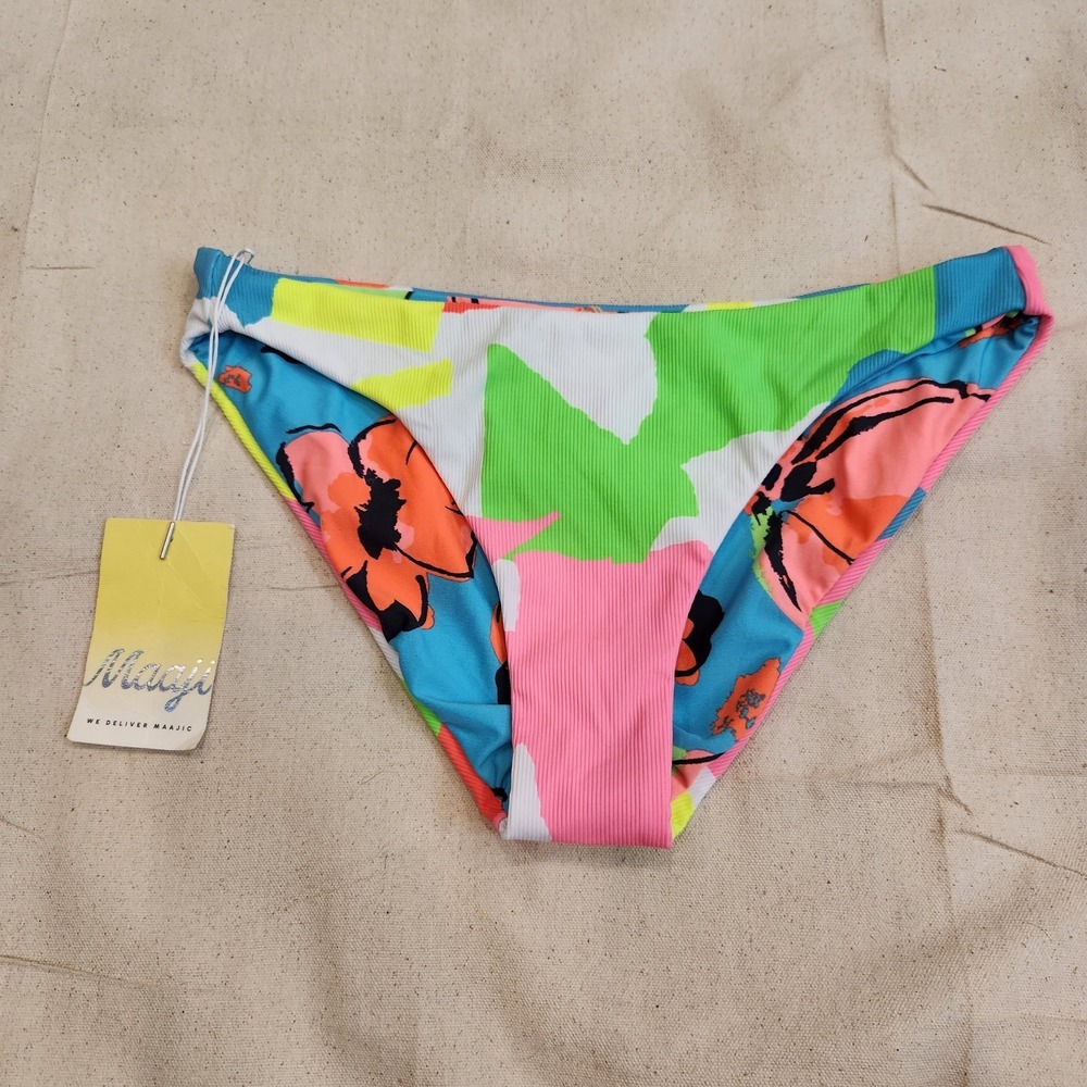 New Maaji Women's Swimwear Bottom Size M Multicolor Floral Reversible Swim Brief